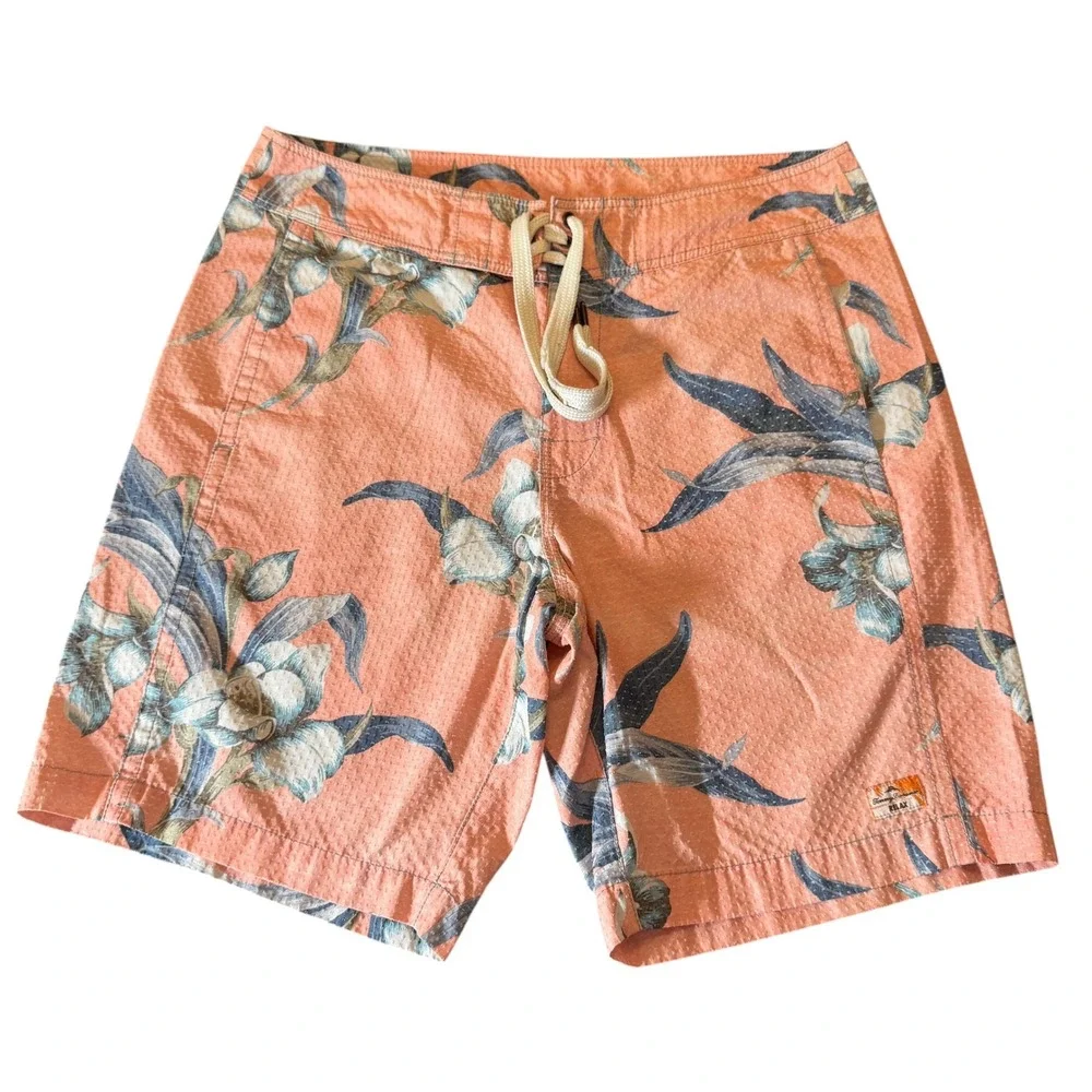 Tommy Bahama Relax Mens Board Shorts 32 Orange Floral Seersucker Tropical Beach